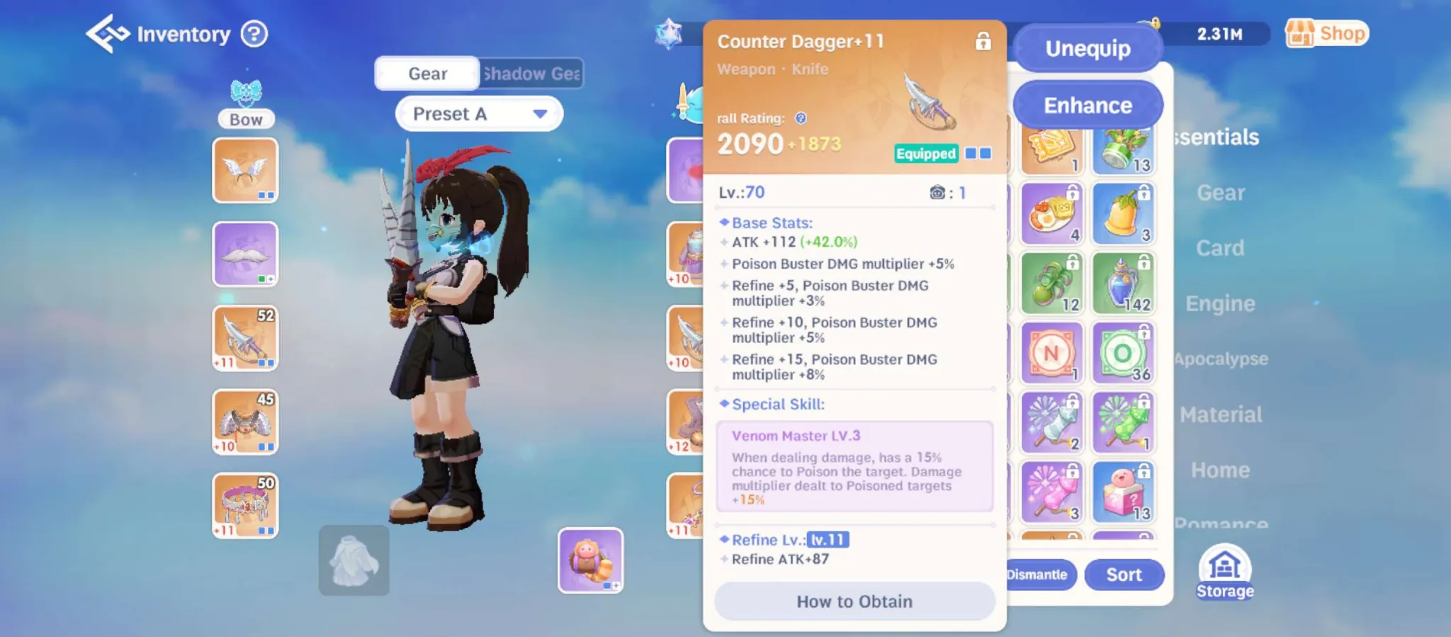 Counter Dagger gear screenshot for Assassin Cross poison build