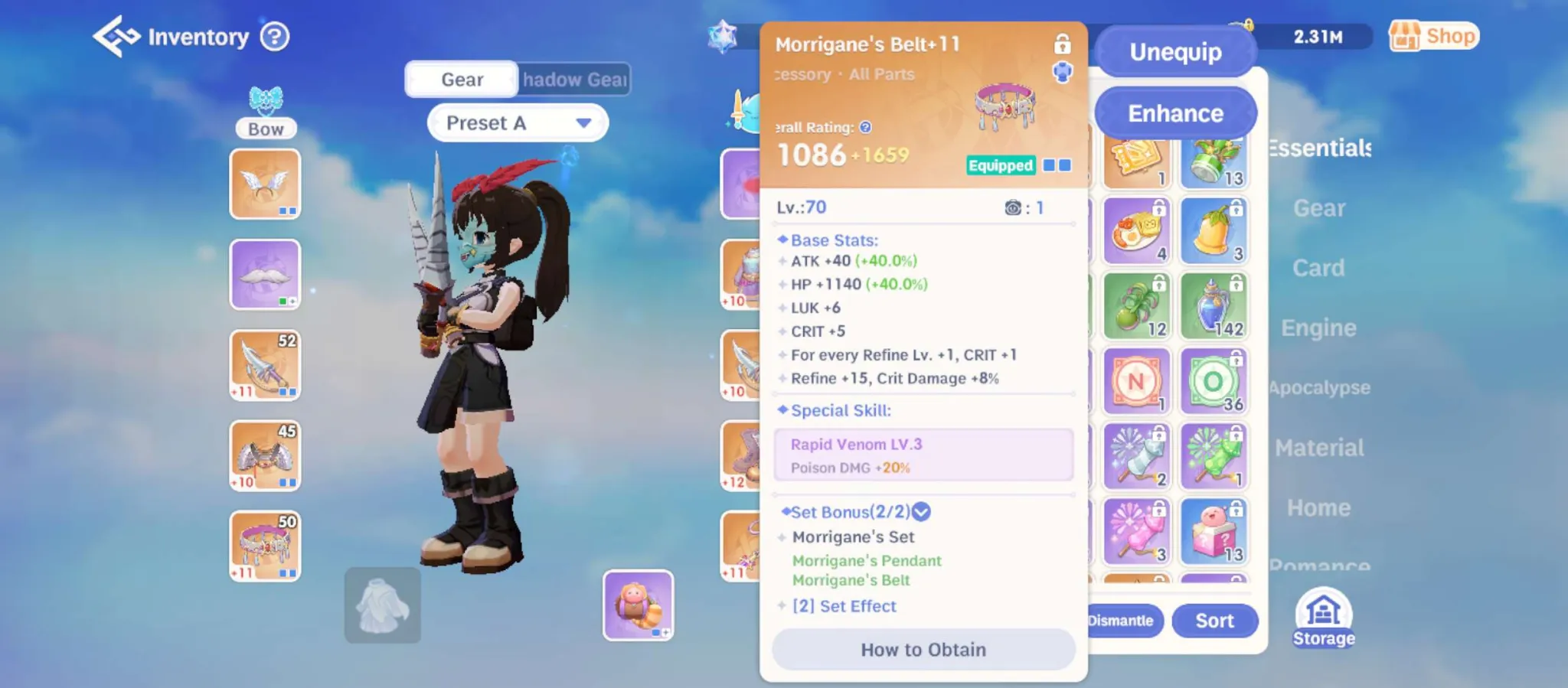 Morrigane's Belt gear screenshot for Assassin Cross poison build