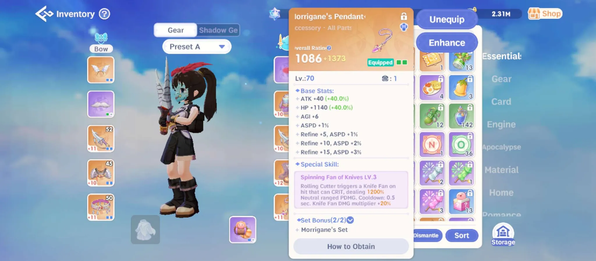 Morrigane's Pendant gear screenshot for Assassin Cross poison build
