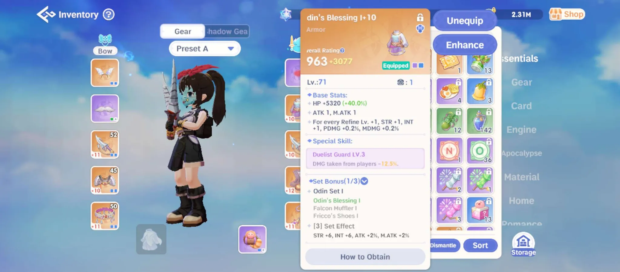 Odin's Blessing armor screenshot for Assassin Cross poison build