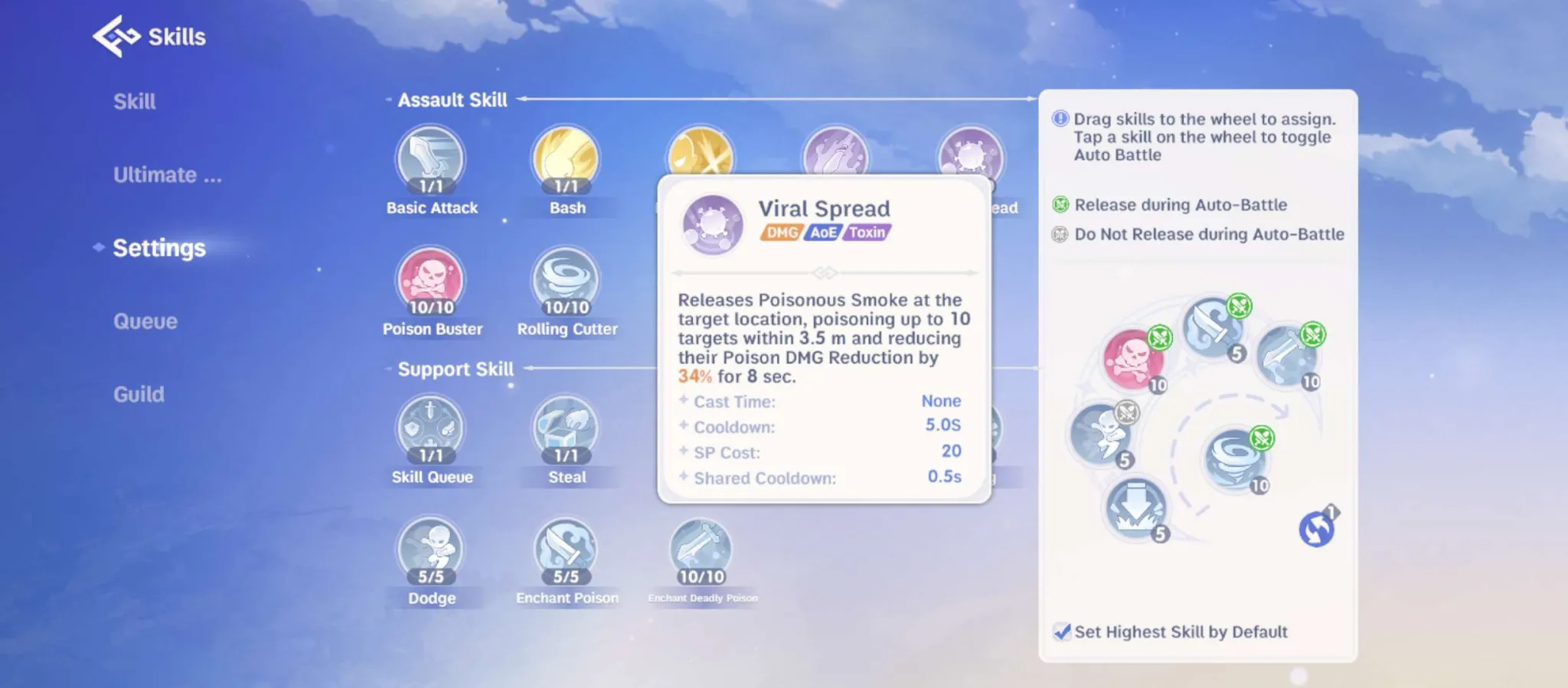 Viral Spread skill details and skill wheel setup
